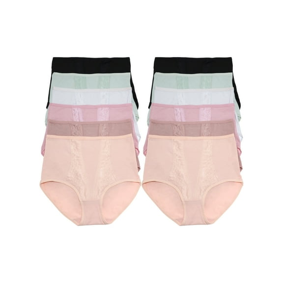 Angelina Cotton Classic High-Rise Briefs with Front Lace Accent (12-Pack)