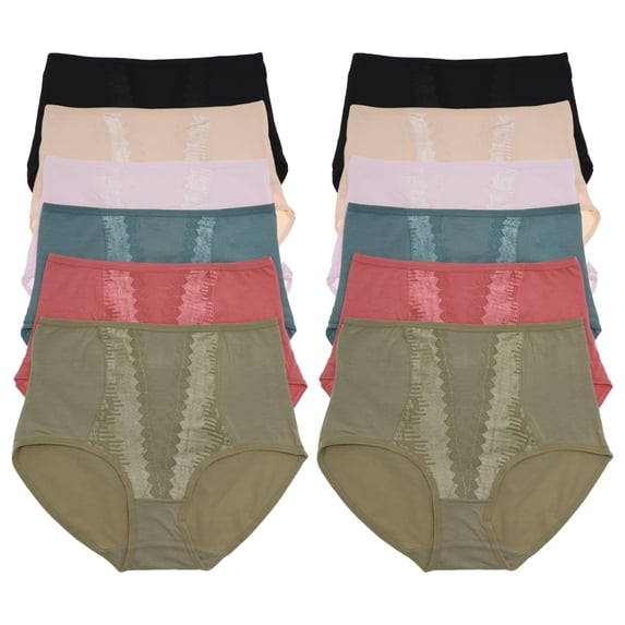 Angelina Cotton Classic High-Rise Briefs with Front Lace Accent (6-Pack)