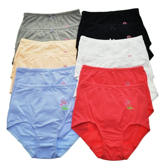 Angelina Cotton High Waist Briefs with Floral Embroidery (6 or 12 Pack)