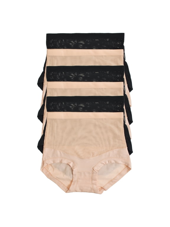 Cotton High Waist Briefs with Light Control Mesh Waist (6-Pack)