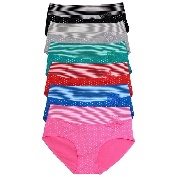 Angelina Women's Cotton Hiphuggers with Polka-Dot Print and Striped Waist (6-Pack)
