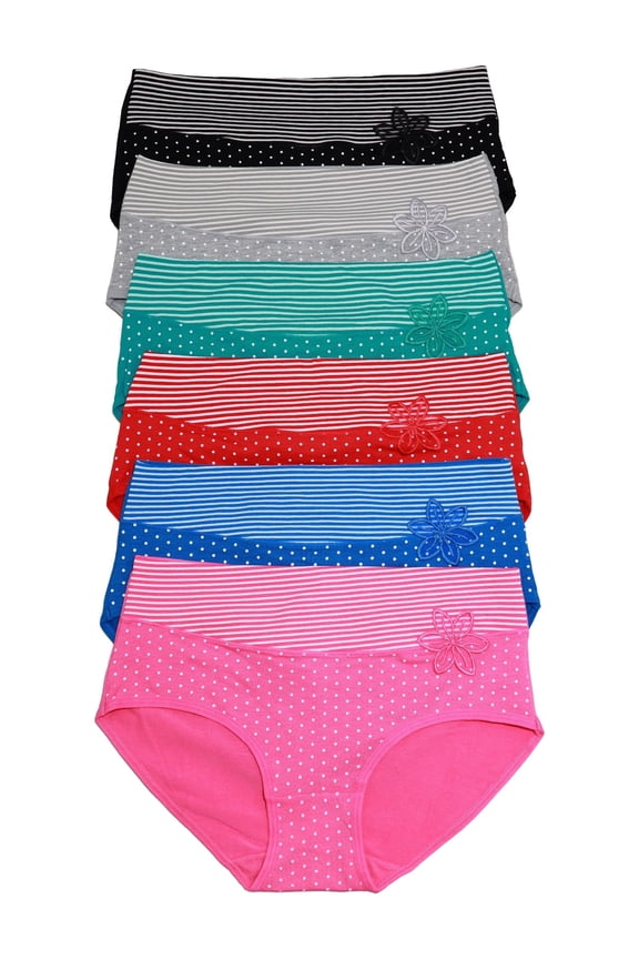 Women's Cotton Hiphuggers with Polka-Dot Print and Striped Waist (6-Pack)
