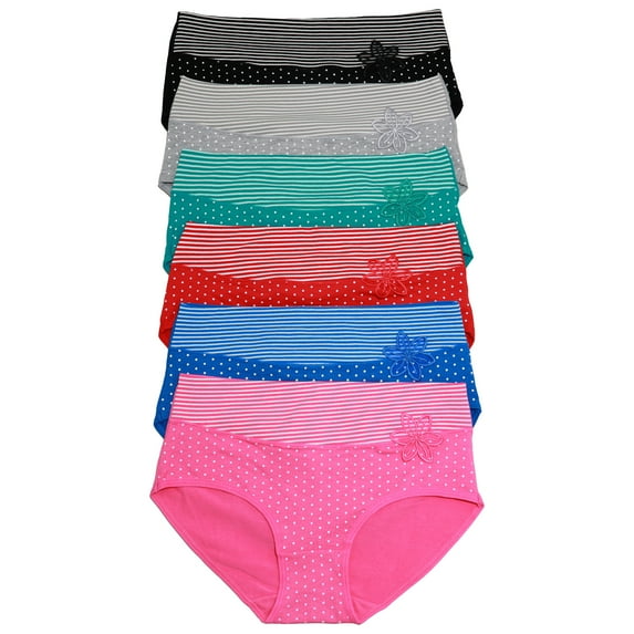 Angelina Women's Cotton Hiphuggers with Polka-Dot Print and Striped Waist (6-Pack)