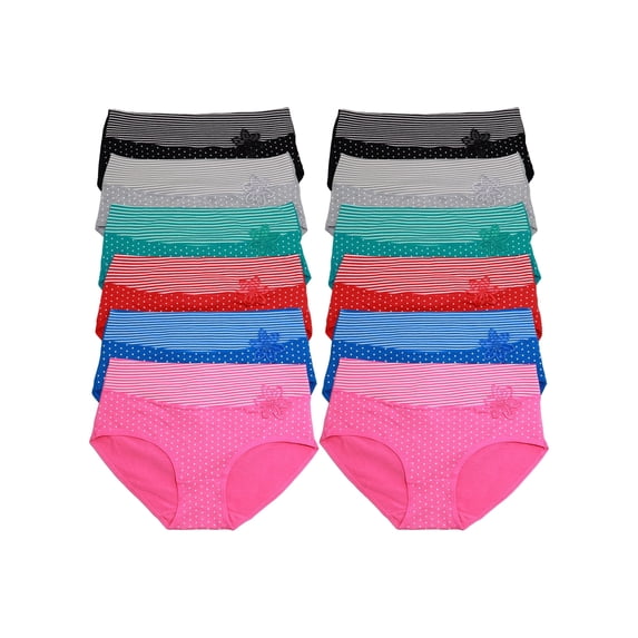 Angelina Women's Cotton Hiphuggers with Polka-Dot Print and Striped Waist (12-Pack)