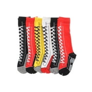 Angelina Cotton Knee-High Socks with Lace Up Boots Design 6-Pack