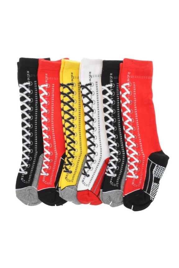 Cotton Knee-High Socks with Lace Up Boots Design (6-Pack)