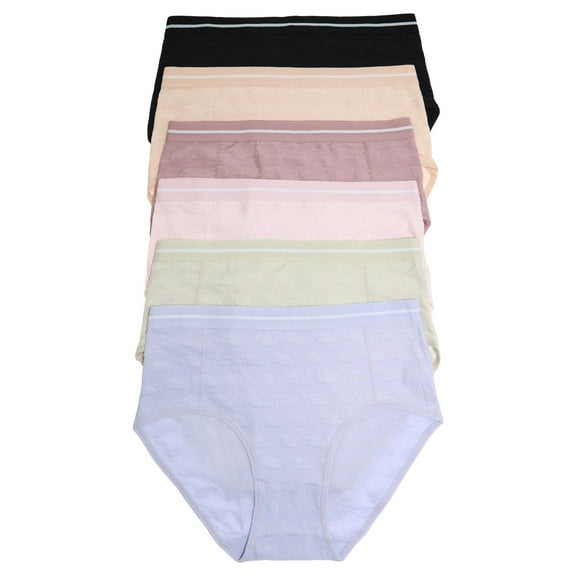 Angelina Cotton Mid Rise Brief Panties with Textured Detail (6-Pack)