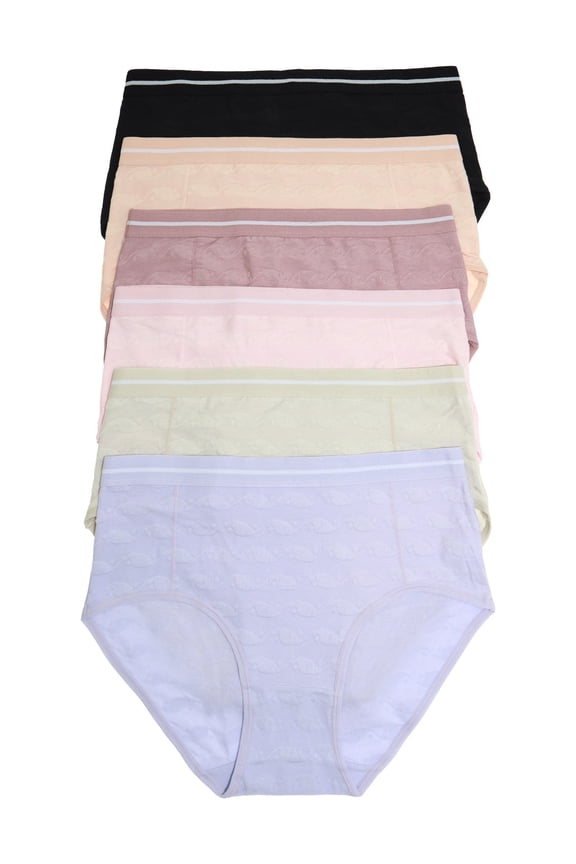 Cotton Mid Rise Brief Panties with Textured Detail (6-Pack)