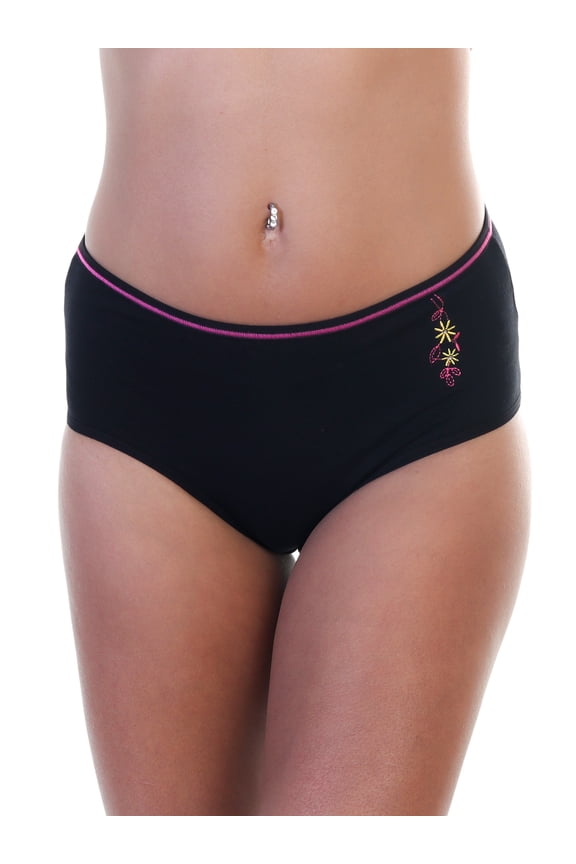 Cotton Mid-Rise Briefs with Embroidered Flower Design (12-Pack)