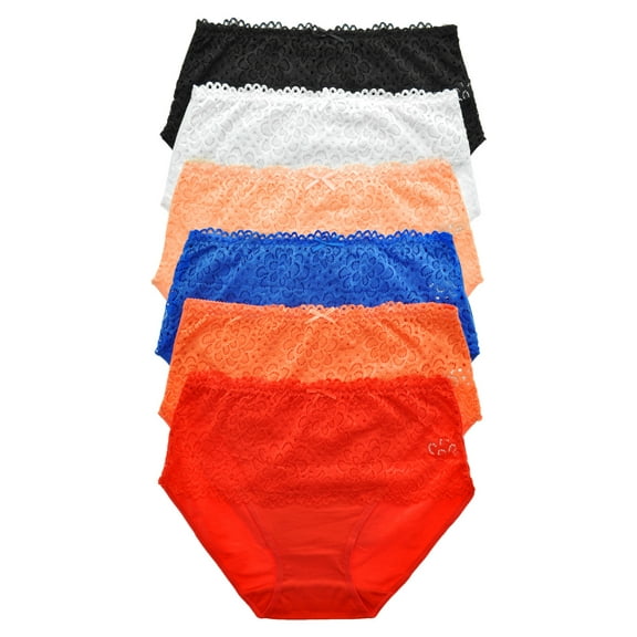 Angelina Cotton Mid-Rise Briefs with Floral Lace Front (6-Pack)