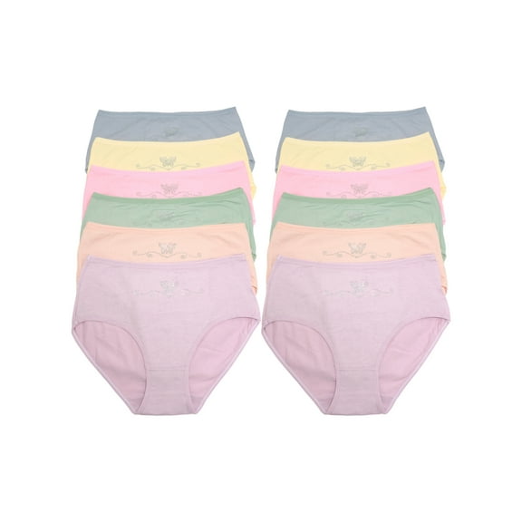 Angelina Cotton Mid-Rise Briefs with Rhinestone Butterfly Design (12-Pack)
