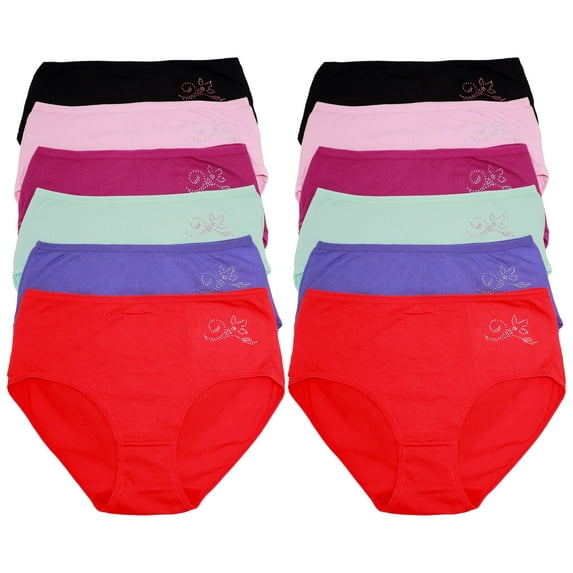 Angelina Cotton Mid-Rise Briefs with Rhinestone Flower Design (12-Pack)
