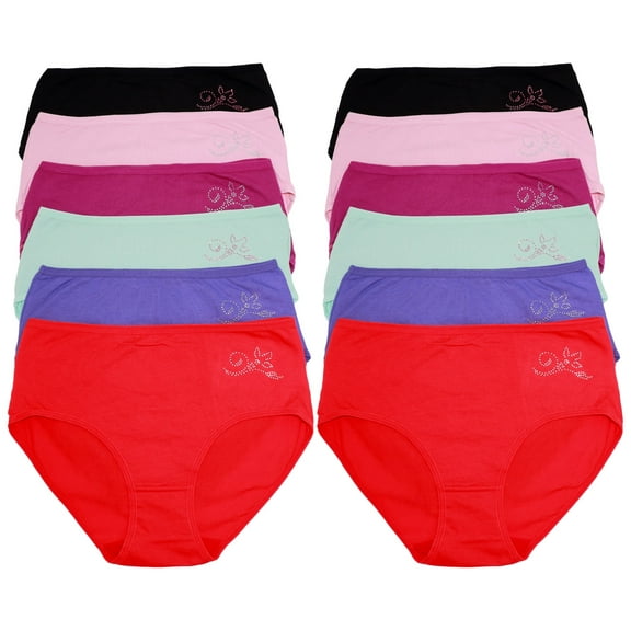 Angelina Cotton Mid-Rise Briefs with Rhinestone Flower Design (12-Pack)