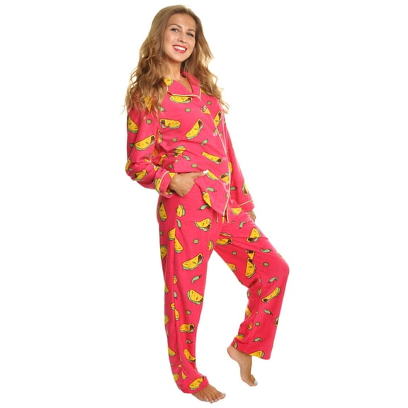 Angelina Cozy Fleece Notch Collar Pajama Set with Pockets (1-Pack)