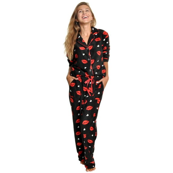 Angelina Cozy Fleece Notch Collar Pajama Set with Pockets (1-Pack)