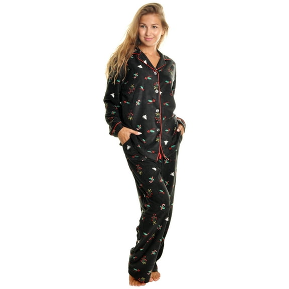 Angelina Cozy Fleece Notch Collar Pajama Set with Pockets (1-Pack)