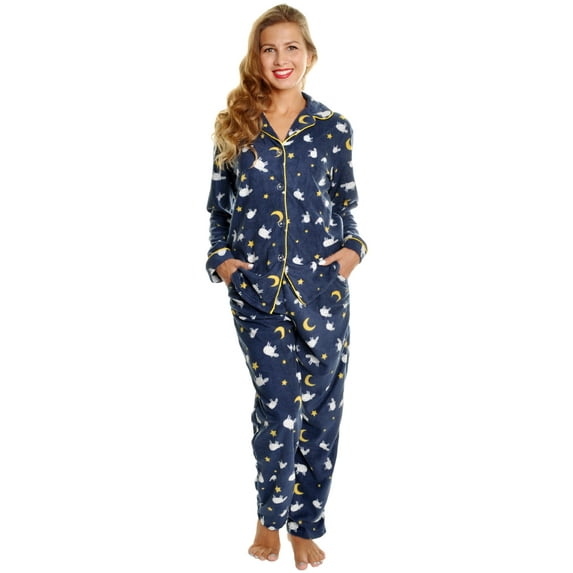 Angelina Cozy Fleece Notch Collar Pajama Set with Pockets (1-Pack)