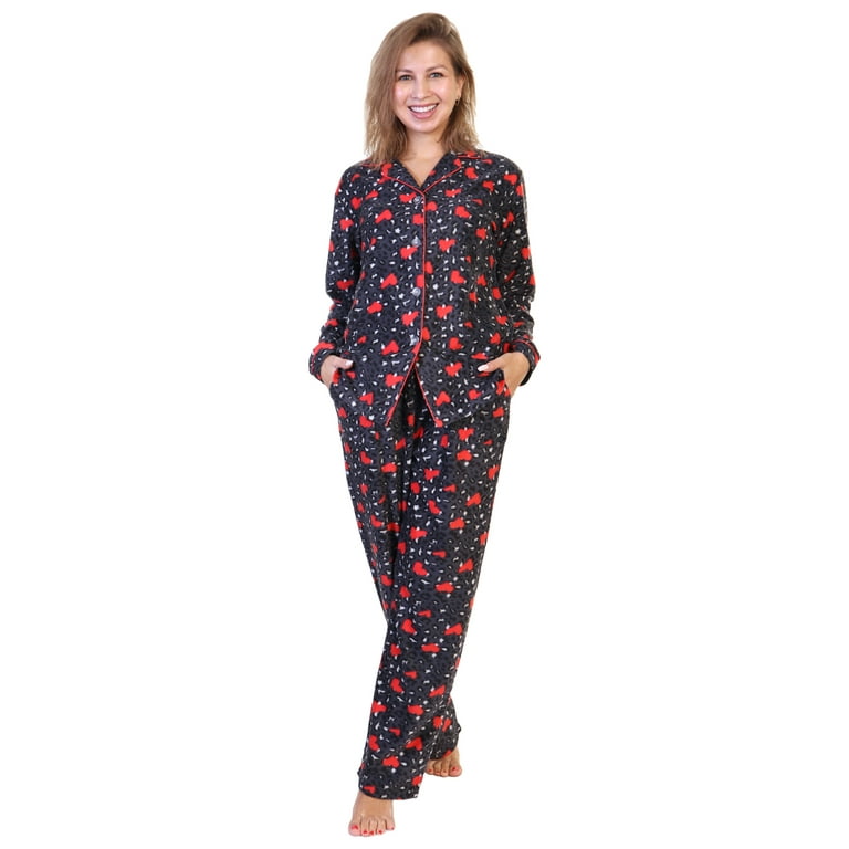 Angelina Cozy Fleece Notch Collar Pajama Set with Pockets 1 Pack