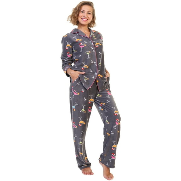 Angelina Cozy Fleece Notch Collar Pajama Set with Pockets (1-Pack)