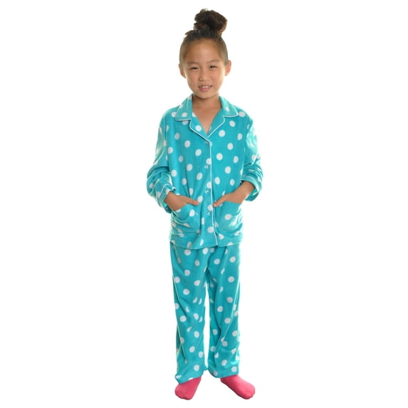 Angelina Girl's Cozy Fleece Notch Collar Pajama Set with Pockets (1-Pack)