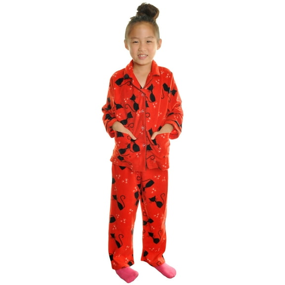 Angelina Girl's Cozy Fleece Notch Collar Pajama Set with Pockets (1-Pack)