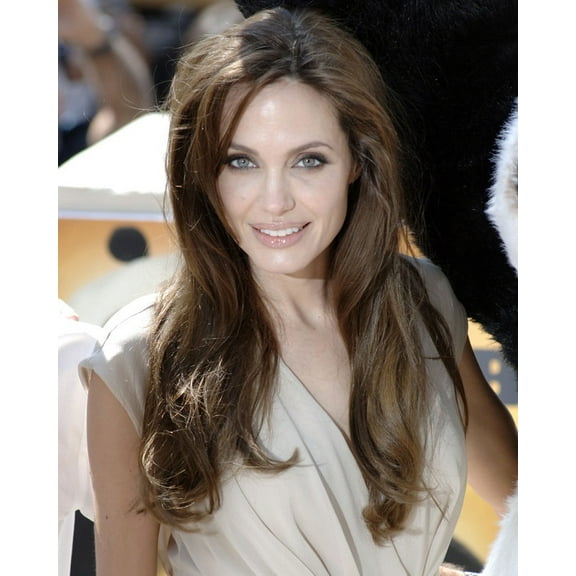 Angelina Jolie Candid Smiling in Beige Dress 24x36 HD Aluminum Wall Art