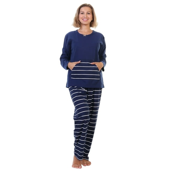 Angelina Women's Kangaroo Pocket Shirt Top with Flannel Pants Pajama Set