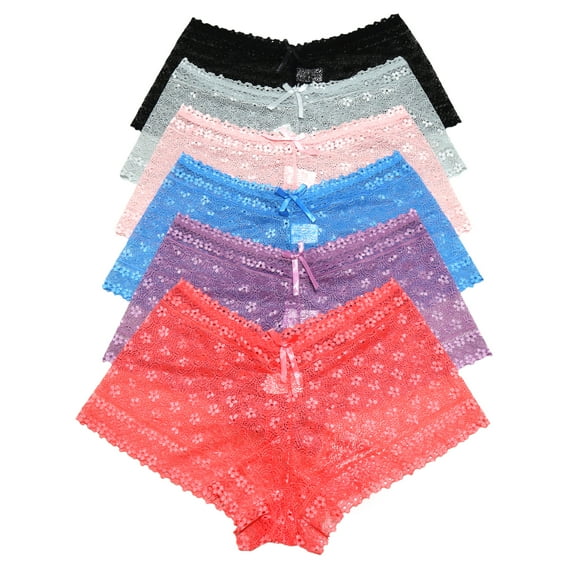 Angelina Lace Cheeky Boxer Panties (6-Pack)