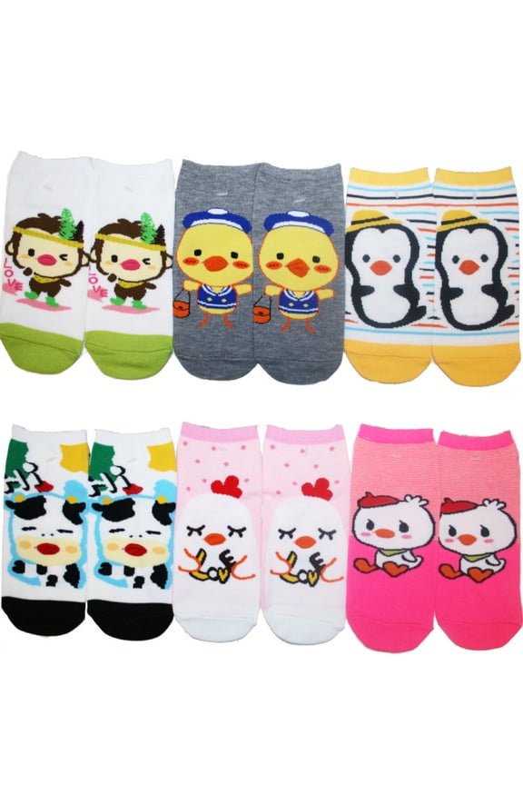 Low Cut Socks with Animal Knit Design and 3D Lips (6-Pairs)