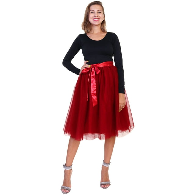 "Angelina Mesh Tutu Midi Skirt with Detachable Satin Ribbon (1-Pack)"