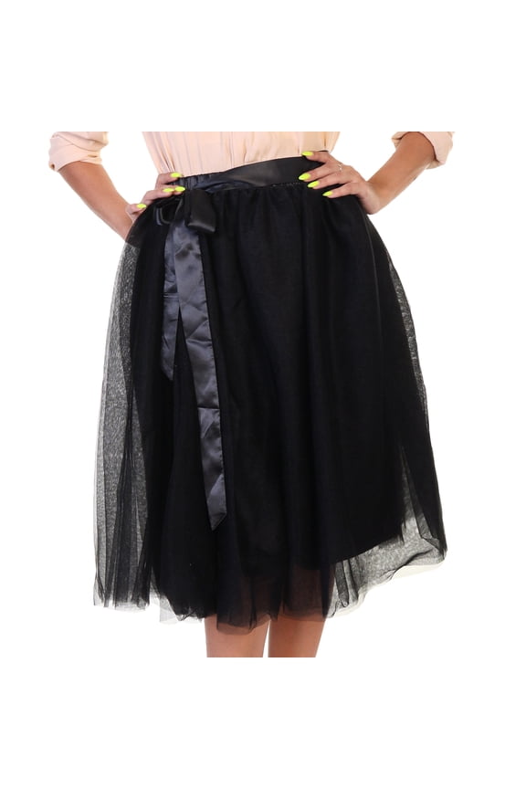 Mesh Tutu Midi Skirt with Detachable Satin Ribbon (1-Pack)