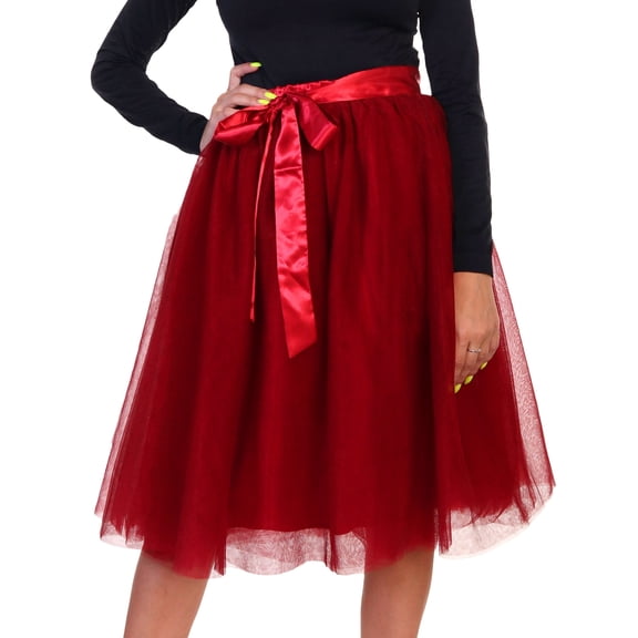 Angelina Mesh Tutu Midi Skirt with Detachable Satin Ribbon (1-Pack)