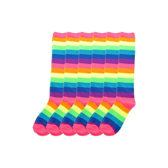 Angelina Neon Striped Knee-High Socks (1 or 6 Pack)
