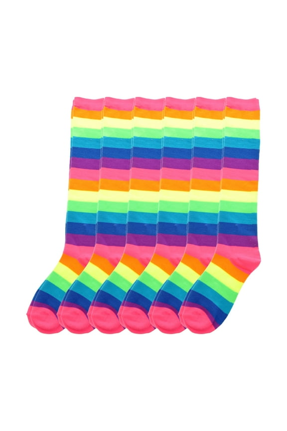 Neon Striped Knee-High Socks (1 or 6 Pack)