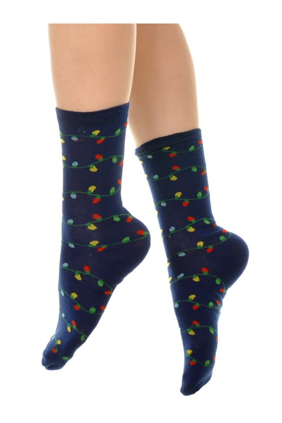 Novelty Holiday Lights Crew or Knee-High Socks (3-Pairs)
