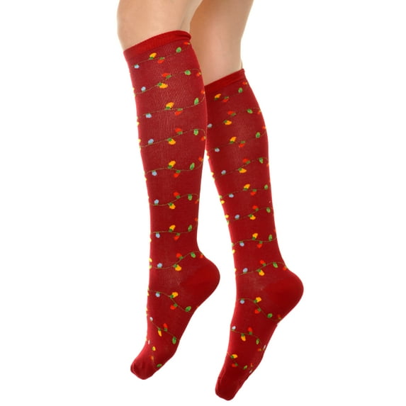 Angelina Novelty Holiday Lights Crew or Knee-High Socks (3-Pairs)