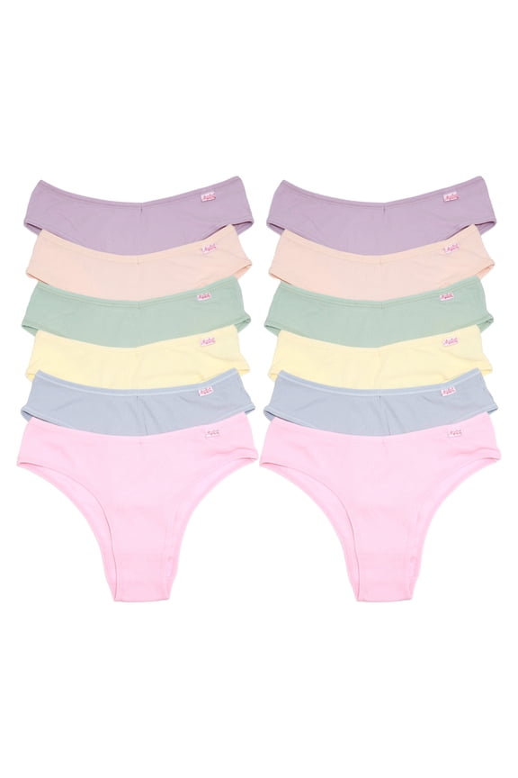 Ribbed Knit High-Cut Cheeky Bikini Panties (12-Pack)