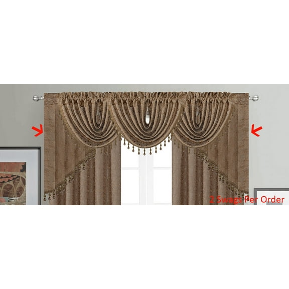 Angelina Rose Decorative Jacquard Swag Pair, Taupe, 12x37 Inches
