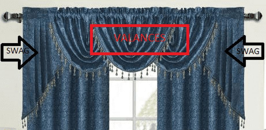 Rectangular Valencerod Angelina Rose Jacquard Rod Pocket Waterfall Valence, Blue, 48x37 Inches ...