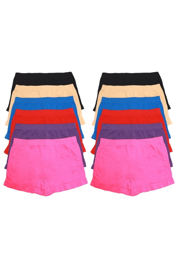 Seamless Tagless Multi-Colored Boxer Panties (12 Pack)