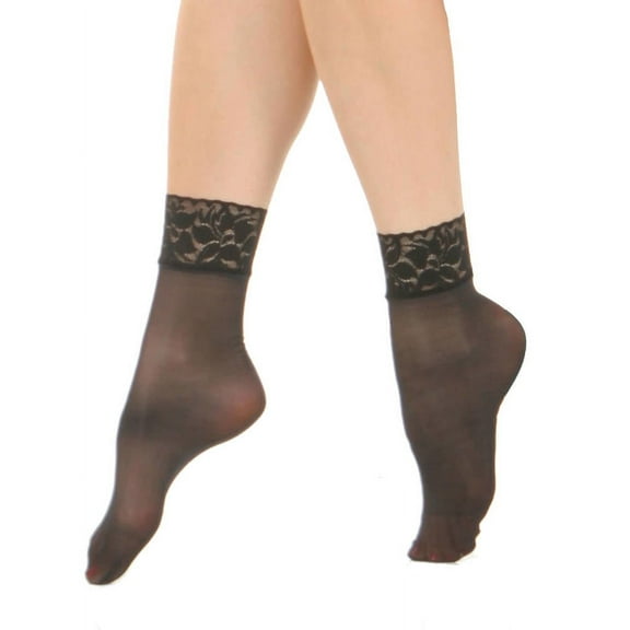 Angelina Sheer Nylon Ankle Socks with Lace (6-Pairs)