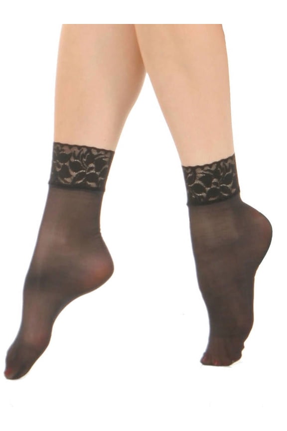 Sheer Nylon Ankle Socks with Lace (6-Pairs)
