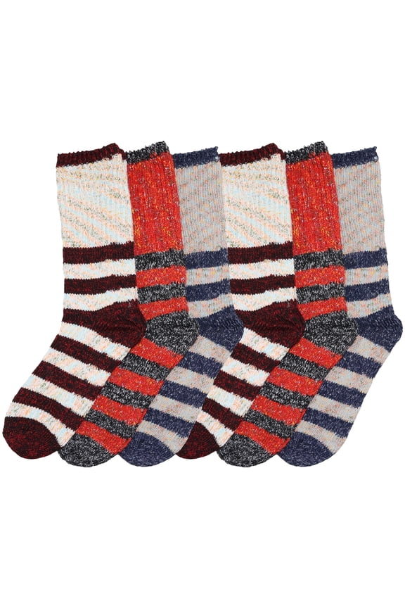 Unisex Cozy Fuzzy Crew Socks with Stripes Pattern (6-Pairs)