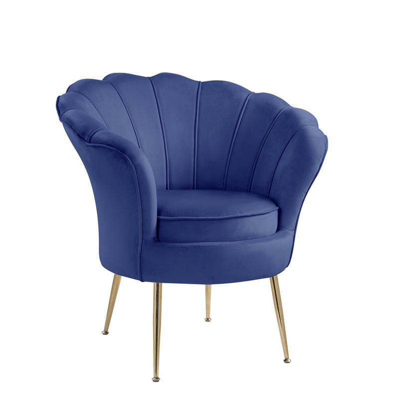 Angelina Blue Velvet Barrel Accent Chair with Gold Metal Legs