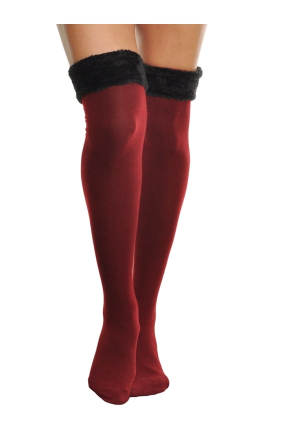 Winter Faux Fur Trim Knee Socks (1-Pack)