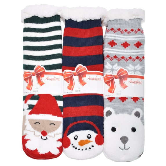 Angelina Winter-Weight Sherpa-Lined Knitted Thermal Crew Socks (3-Pair Pack)