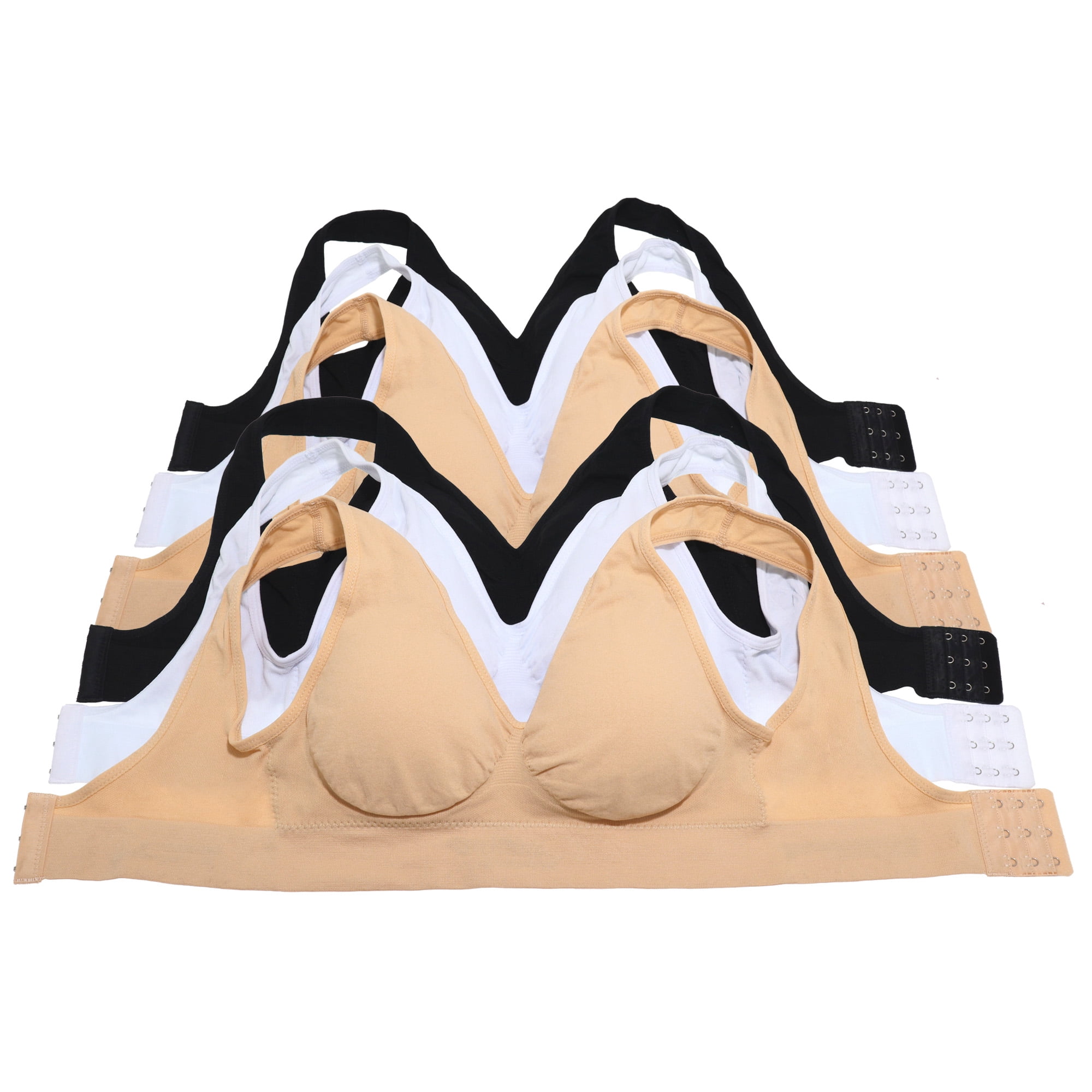 Angelina Wire-Free Seamless U-Back Bralettes with Adjustable Closure (6-Pack)