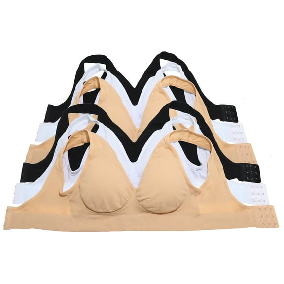 Angelina Wire-Free Seamless U-Back Bralettes with Adjustable Closure (6-Pack)