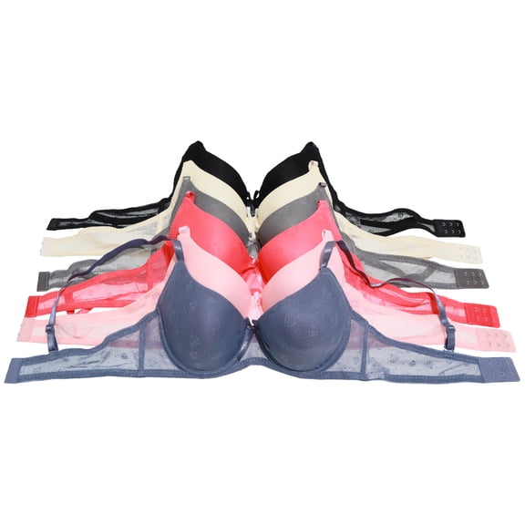 Angelina Wired A-Cup Bras with Mesh Diamond Print Design (6-Pack)