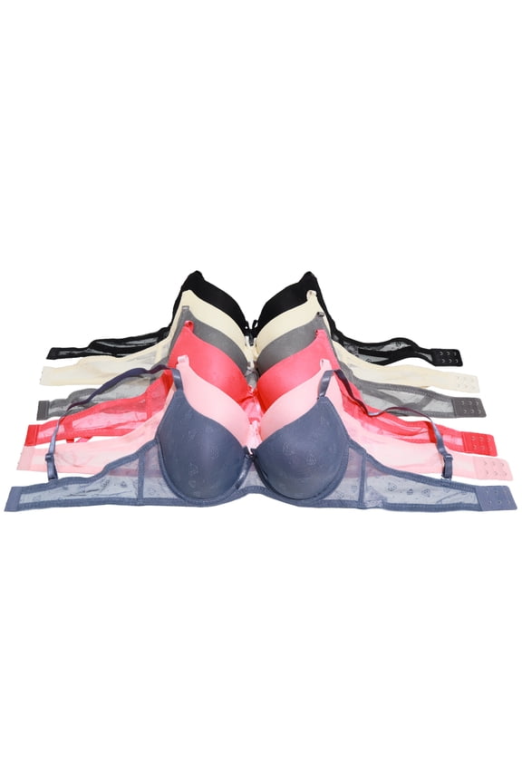 Wired A-Cup Bras with Mesh Diamond Print Design (6-Pack)